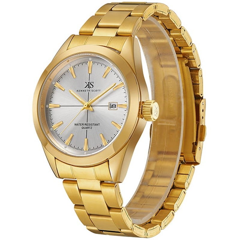KENNETH SCOTT Kenneth Scott K23025-GBGW Men's Analog Display Watch & Stainless Steel Strap Gold  - Image 3