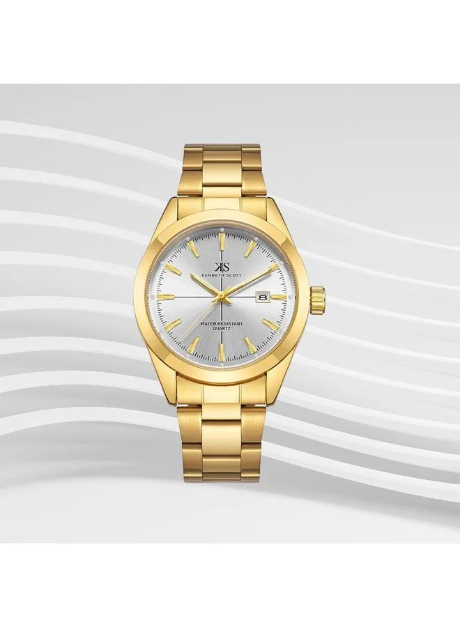 KENNETH SCOTT Kenneth Scott K23025-GBGW Men's Analog Display Watch & Stainless Steel Strap Gold