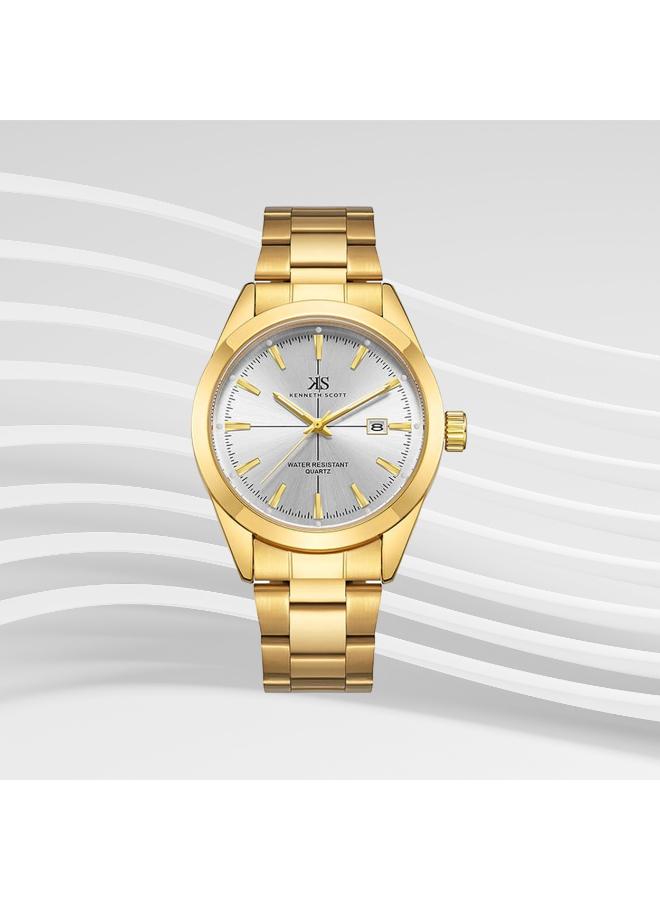 KENNETH SCOTT Kenneth Scott K23025-GBGW Men's Analog Display Watch & Stainless Steel Strap Gold  - Image 1