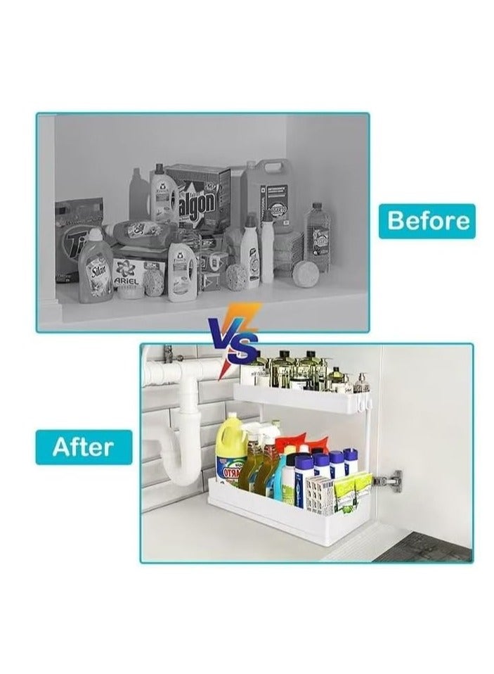 MIXDE Under Sink Organizer and Storage, 2 Tier Heavy Duty Sliding Under Sink Shelf, L Shaped Pull Out Cabinet Basket Organizer, Multi-Purpose Slide Out Organizer Rack for Bathroom, Kitchen (White)  - Image 5