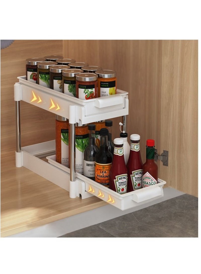 MIXDE Under Sink Organizer and Storage, 2 Tier Heavy Duty Sliding Under Sink Shelf, L Shaped Pull Out Cabinet Basket Organizer, Multi-Purpose Slide Out Organizer Rack for Bathroom, Kitchen (White)  - Image 2