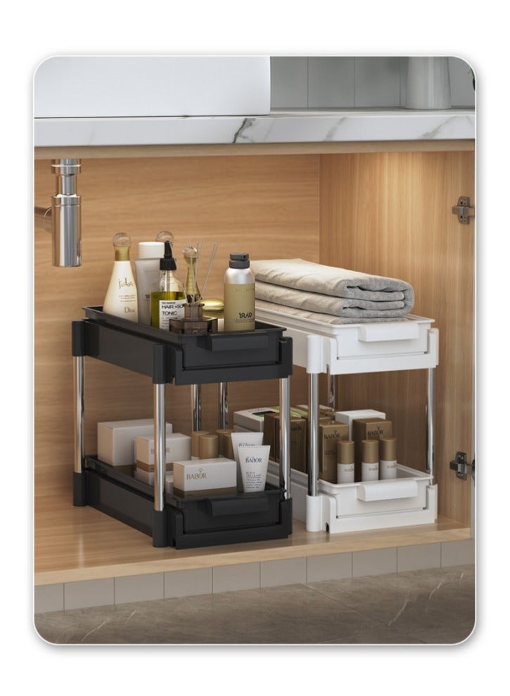 MIXDE Under Sink Organizer and Storage, 2 Tier Heavy Duty Sliding Under Sink Shelf, L Shaped Pull Out Cabinet Basket Organizer, Multi-Purpose Slide Out Organizer Rack for Bathroom, Kitchen (White)  - Image 4
