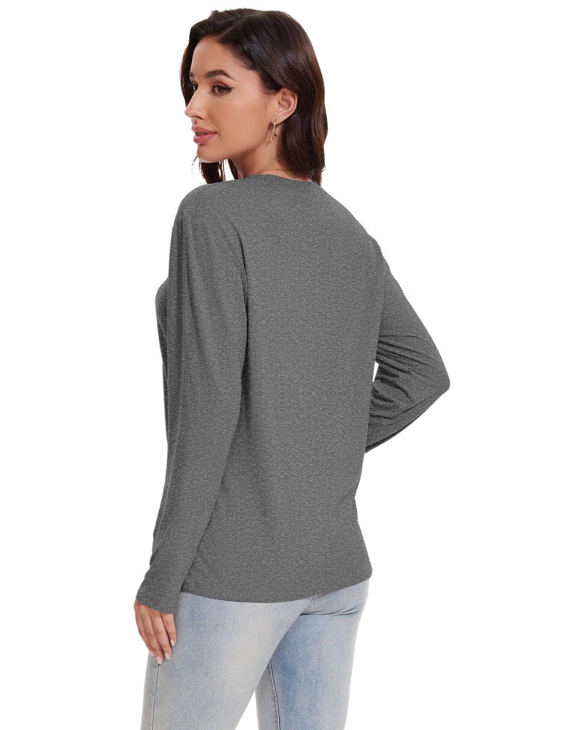 Kinglaman 4 Pack Womens Long Sleeve Shirts Tops Loose Fit Basic Crew Neck Tee T Shirts Ultra Soft Blouses Tops 2 Black 1 Heather Grey 1 White Small - Image 4
