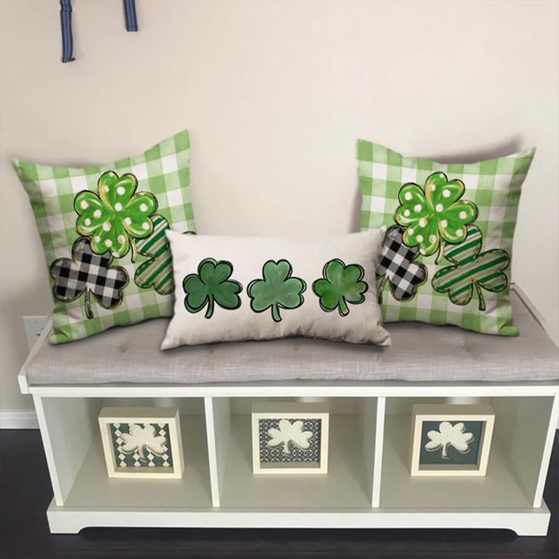 DFXSZ St Patricks Day Pillow Covers 12x20 Lucky Clover Throw Pillow Clover Cushion Case Decoration for Sofa Couch - Image 2