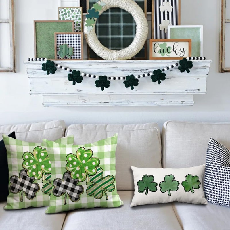 DFXSZ St Patricks Day Pillow Covers 12x20 Lucky Clover Throw Pillow Clover Cushion Case Decoration for Sofa Couch - Image 4
