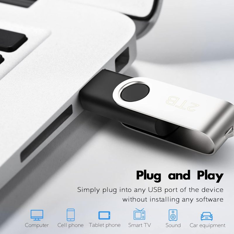 USB Flash Drive 2000GB Metal Casing - High-Speed Swivel Thumb Drive for Desktop Laptop Mac Linux External Data Storage - Image 2