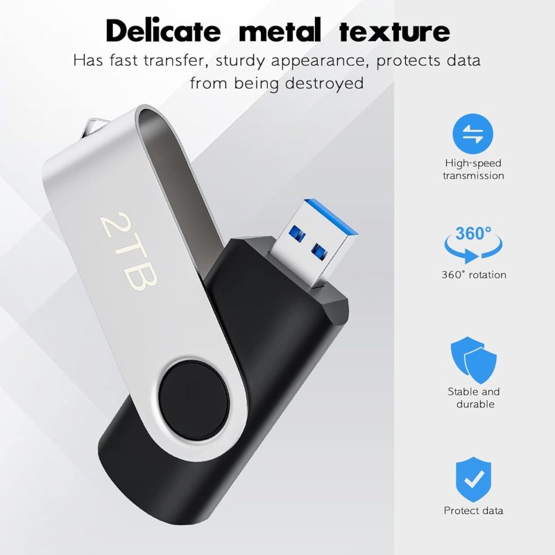 USB Flash Drive 2000GB Metal Casing - High-Speed Swivel Thumb Drive for Desktop Laptop Mac Linux External Data Storage - Image 4