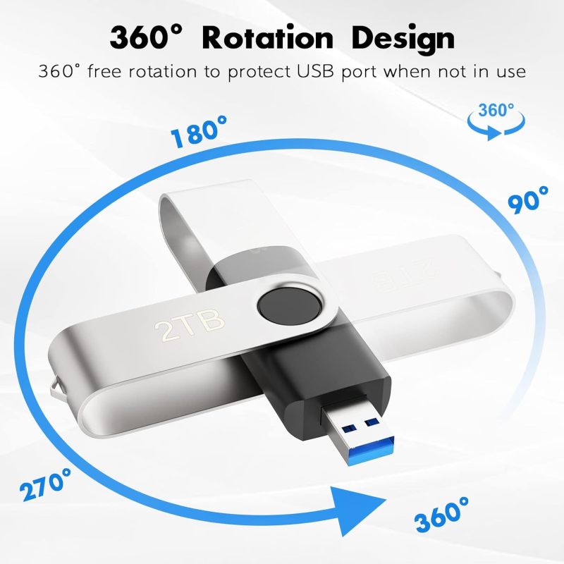 USB Flash Drive 2000GB Metal Casing - High-Speed Swivel Thumb Drive for Desktop Laptop Mac Linux External Data Storage - Image 3