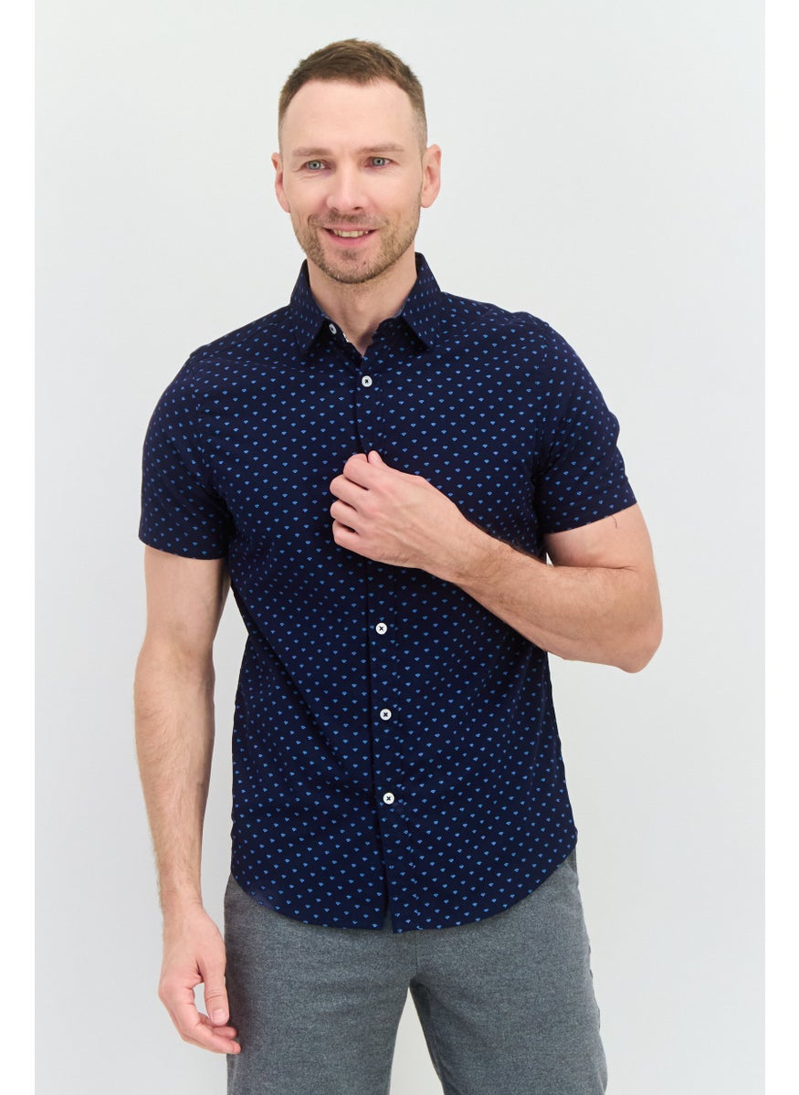 Modern Culture Men Regular Fit Allover Printed Short Sleeves Casual Shirt, Navy Blue Combo  - Image 1