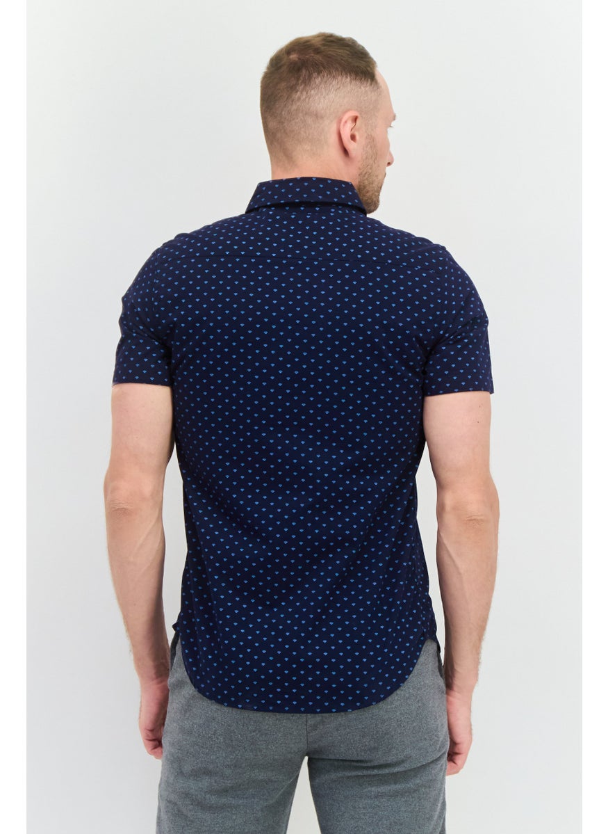 Modern Culture Men Regular Fit Allover Printed Short Sleeves Casual Shirt, Navy Blue Combo  - Image 3