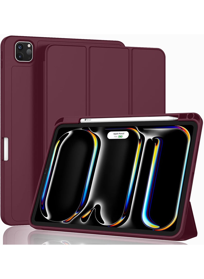ثيودور حافظة iPad Pro 11 بوصة M4 2024 (الجيل الخامس) مع حامل قلم، حافظة iPad ذكية مع حامل قلم، غطاء لوحي رفيع مع ظهر ناعم من مادة TPU، إيقاظ/سكون تلقائي بلون النبيذ - Image 1