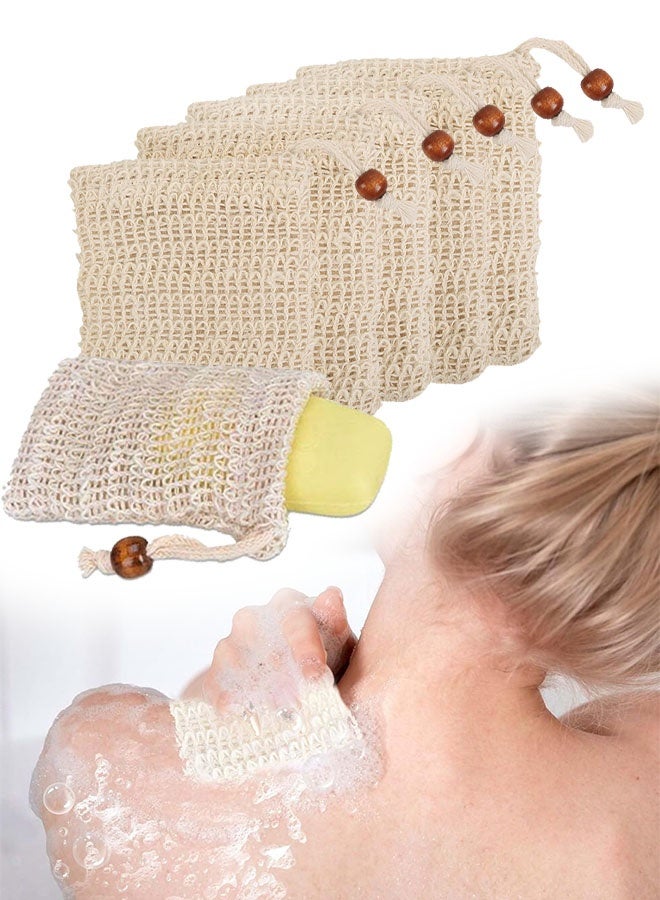 Royee Soap Exfoliating Bag, Natural Soap Saver Hand Made Sisal Mesh Soap Bag Bar Soap Bag with Drawstring for Bath & Shower Use 6Pcs - Image 1