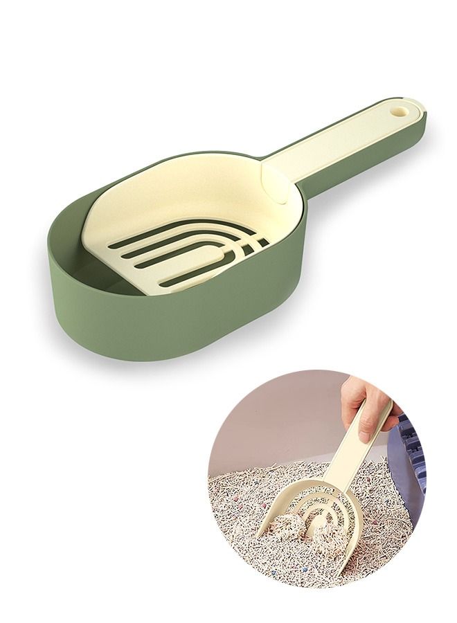 Multifunctional Pet Cat Litter Filter Scoop Detachable set, Portable Hanging Large Capacity Eco-Friendly Plastic Cat Shovel, Cat Litter Toilet Cleaning Tool Shovel with Container (Green+Yellow)  - Image 1