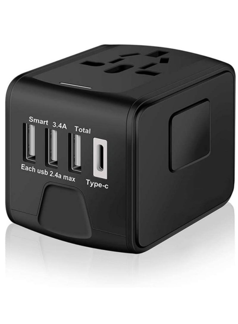 "Universal Travel Power Adapter - High-Speed USB 2.4A, Type-C 3.0A Wall Charger for Europe, UK, US, AU, Asia (Black)"  - Image 1
