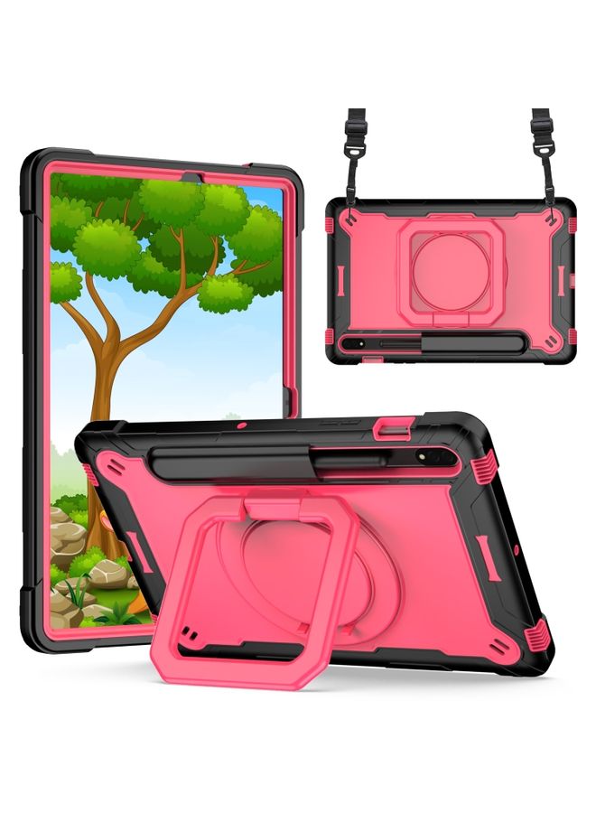 HuHa Case Cover For Samsung Galaxy Tab S7 / S8 Silicone + PC Bracelet Holder Tablet Case Black + Rose Red 