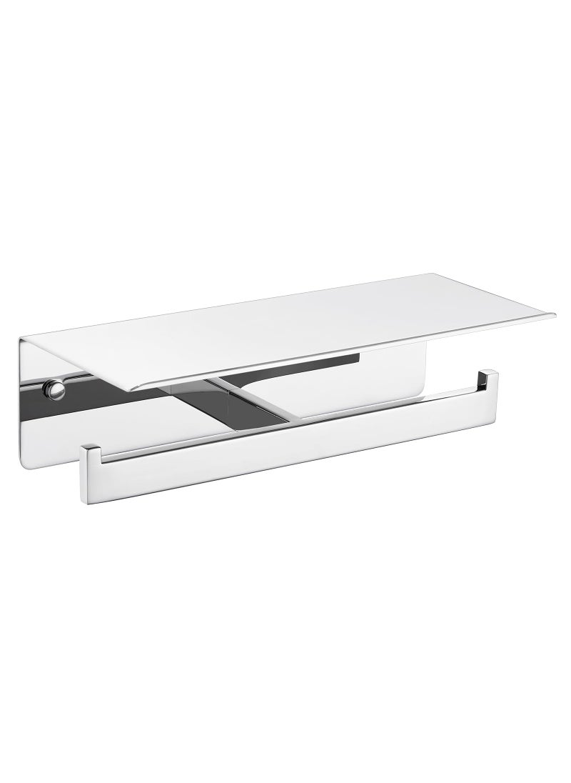 APLusee APLusee Double Toilet Paper Holder with Phone Shelf  304 Stainless Steel Bathroom Tissue Hanger  Wall Mounted Dual Roll Paper Dispenser  Polished Chrome  - Image 1
