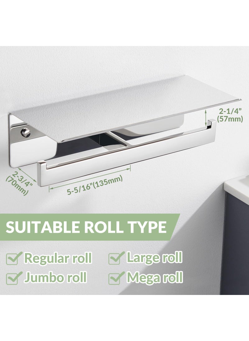APLusee APLusee Double Toilet Paper Holder with Phone Shelf  304 Stainless Steel Bathroom Tissue Hanger  Wall Mounted Dual Roll Paper Dispenser  Polished Chrome  - Image 3