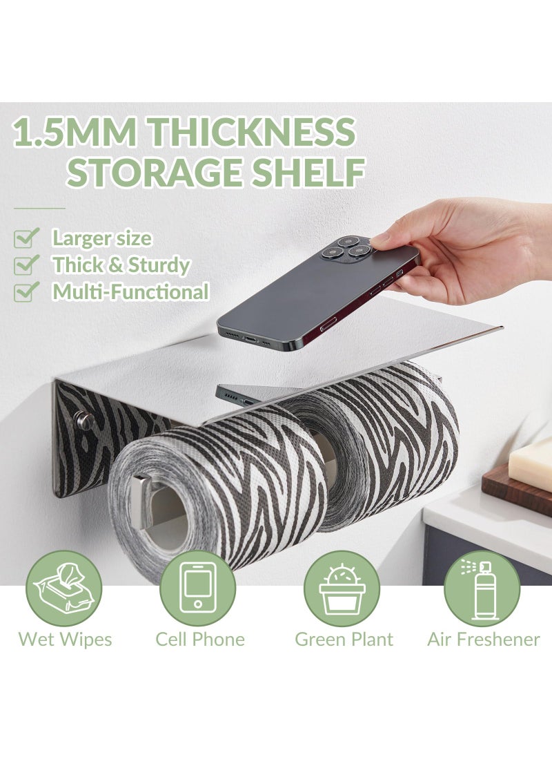 APLusee APLusee Double Toilet Paper Holder with Phone Shelf  304 Stainless Steel Bathroom Tissue Hanger  Wall Mounted Dual Roll Paper Dispenser  Polished Chrome  - Image 4