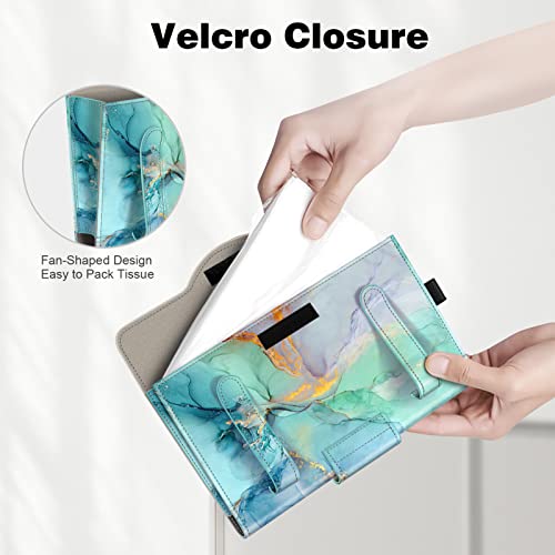 CaseBot Car Visor Tissue Holder, Sun Visor Napkin Holder, Mask Holder for Car, PU Leather Backseat Tissue Box for Car Truck SUV, Emerald Marble - Image 3