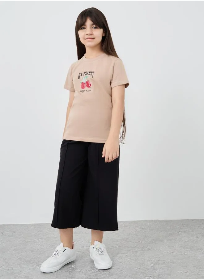 ستايلي Styli Graphic Print Round Neck T-Shirt