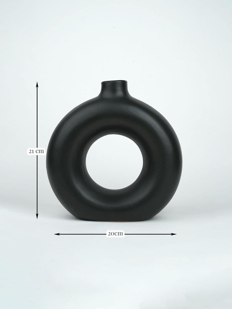 Purezento Beautiful Ceramic Decorative Vases with Unique Quality for Home DecorCenter Table Flowers Pot Bedroom Side Corners and Party Centerpieces BlackDonuts 8 Inch VASE - Image 2