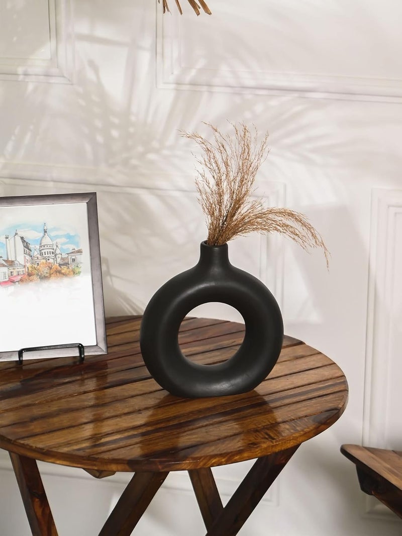 Purezento Beautiful Ceramic Decorative Vases with Unique Quality for Home DecorCenter Table Flowers Pot Bedroom Side Corners and Party Centerpieces BlackDonuts 8 Inch VASE - Image 1