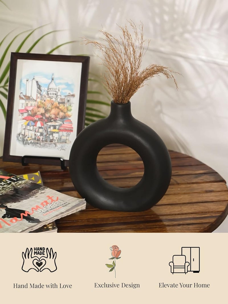 Purezento Beautiful Ceramic Decorative Vases with Unique Quality for Home DecorCenter Table Flowers Pot Bedroom Side Corners and Party Centerpieces BlackDonuts 8 Inch VASE - Image 3