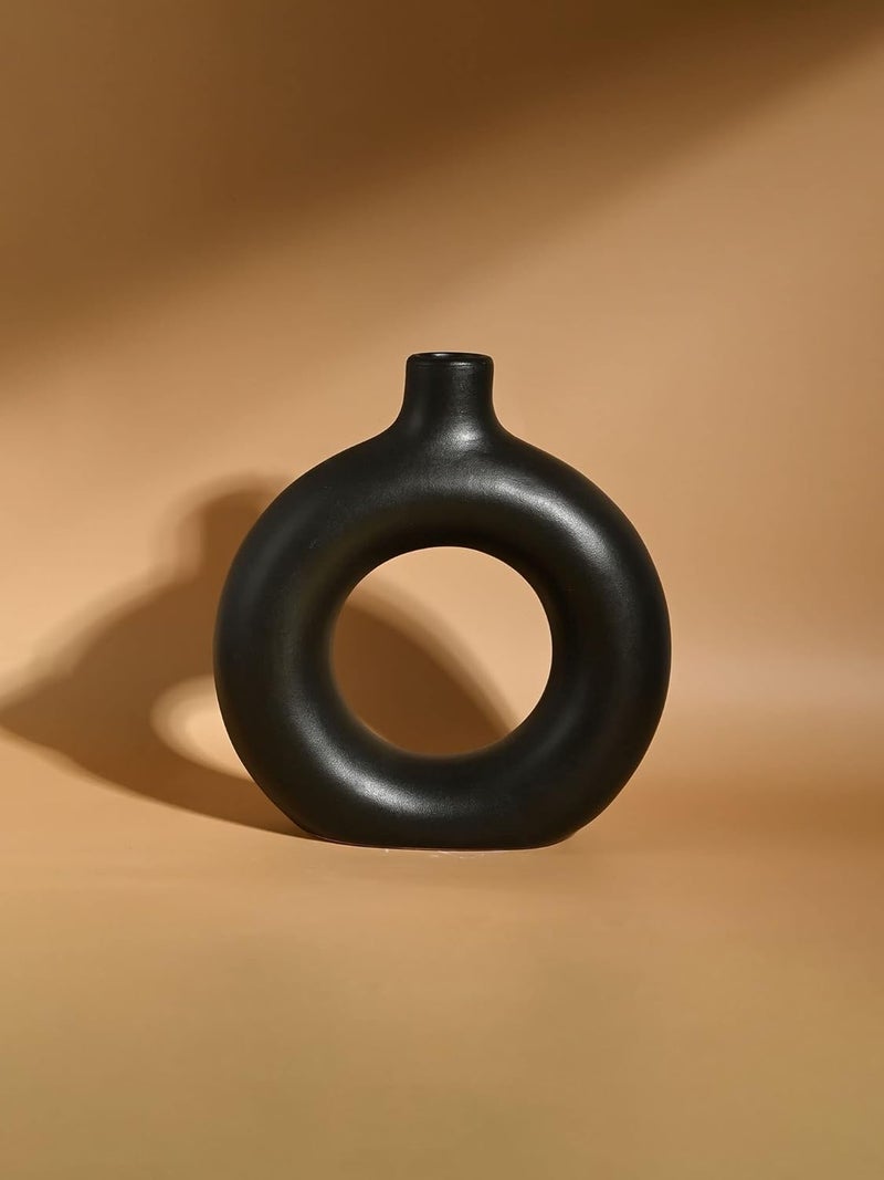 Purezento Beautiful Ceramic Decorative Vases with Unique Quality for Home DecorCenter Table Flowers Pot Bedroom Side Corners and Party Centerpieces BlackDonuts 8 Inch VASE - Image 4