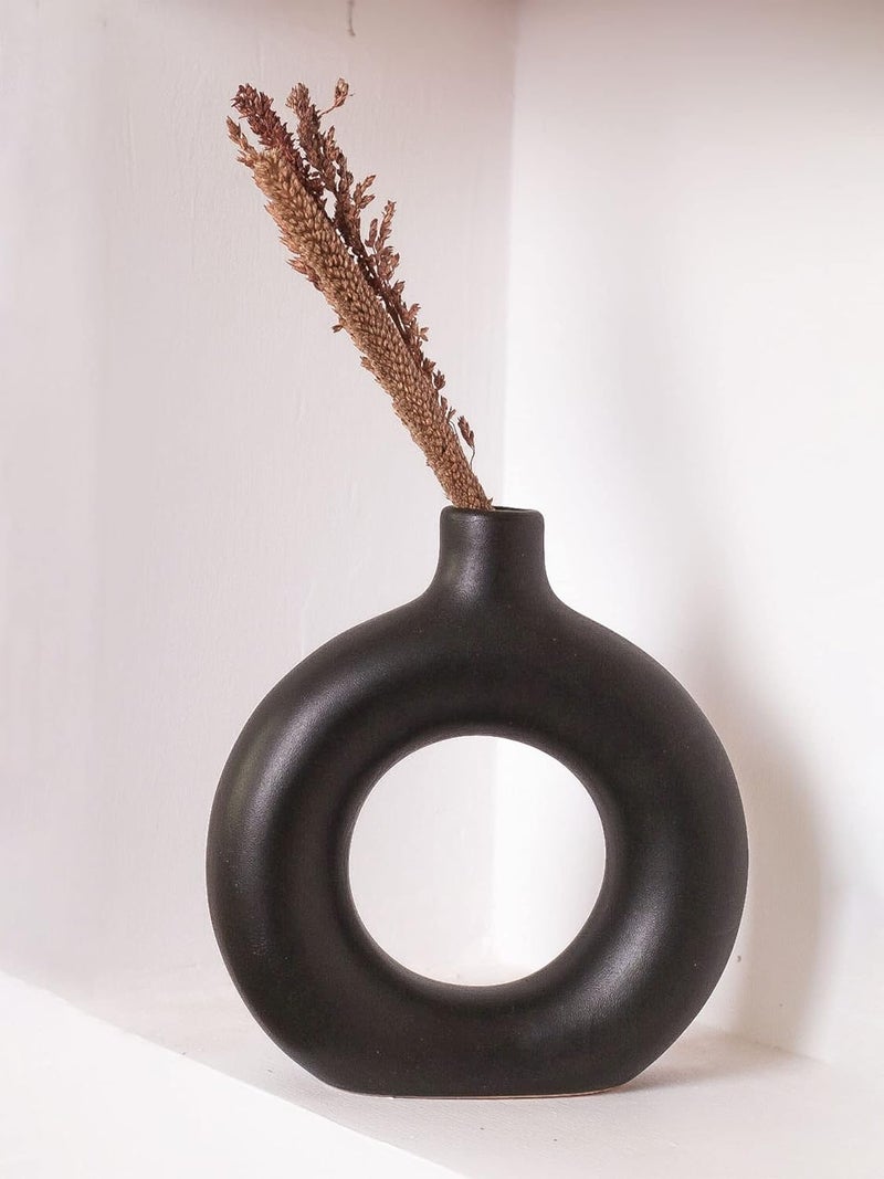 Purezento Beautiful Ceramic Decorative Vases with Unique Quality for Home DecorCenter Table Flowers Pot Bedroom Side Corners and Party Centerpieces BlackDonuts 8 Inch VASE - Image 5