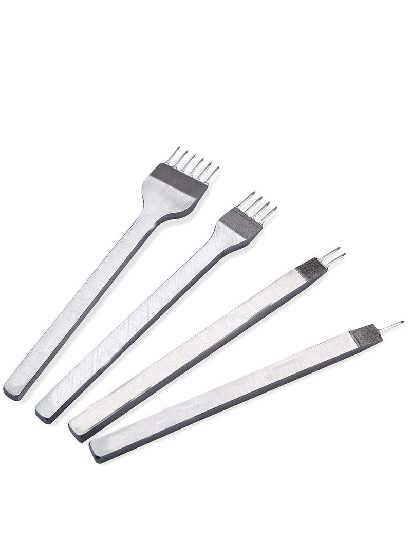KASTWAVE 4 Pcs Leather Prong Punch Tool Set, Leather Craft Tool Hole Punches, 1/2/4/6 Leather Prong Punch Leather Lacing Stitching Punch Tool for Leather Craft, Prong Lacing Stitching Punch - Image 1