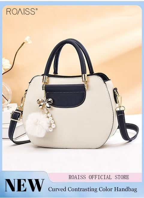 Women's Fashion Contrast Color Handbag Curved Silhouette Bag With Zipper Opening And Closing Shoulder Bag Detachable Shoulder Strap Crossbody Bag
