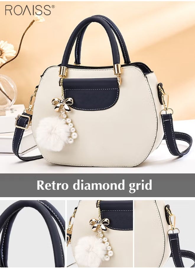 Women's Fashion Contrast Color Handbag Curved Silhouette Bag With Zipper Opening And Closing Shoulder Bag Detachable Shoulder Strap Crossbody Bag