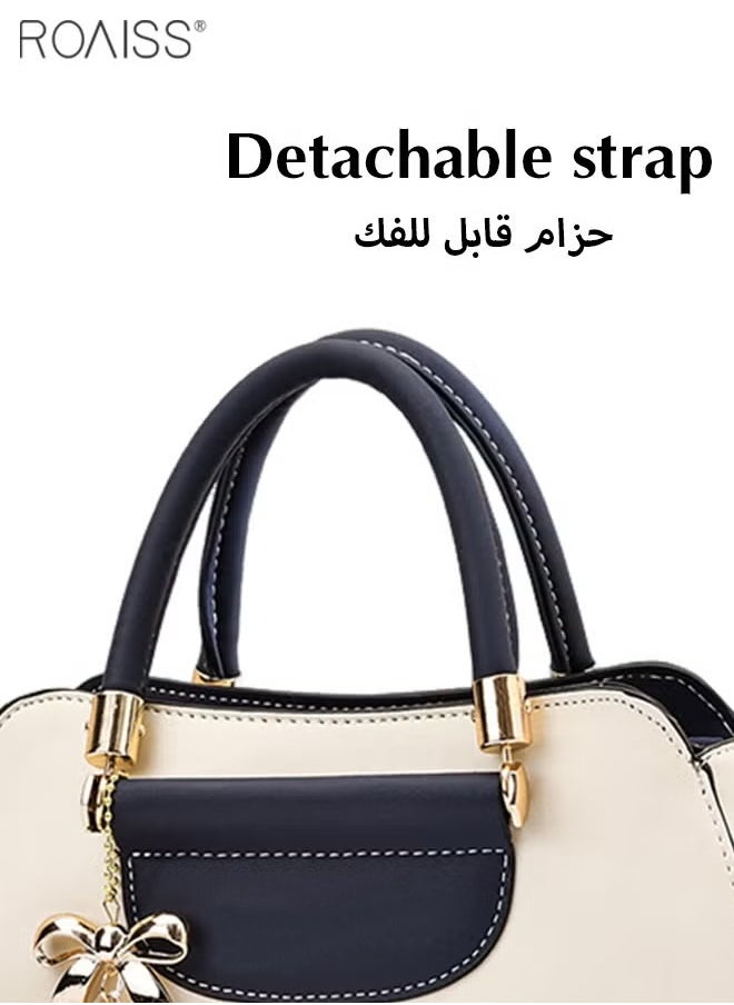 Women's Fashion Contrast Color Handbag Curved Silhouette Bag With Zipper Opening And Closing Shoulder Bag Detachable Shoulder Strap Crossbody Bag