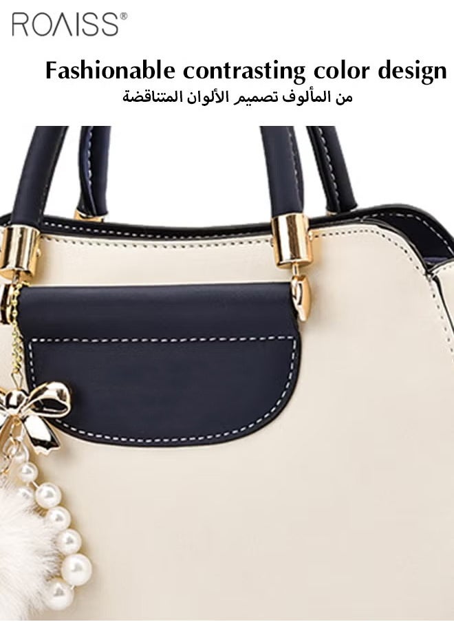 Women's Fashion Contrast Color Handbag Curved Silhouette Bag With Zipper Opening And Closing Shoulder Bag Detachable Shoulder Strap Crossbody Bag