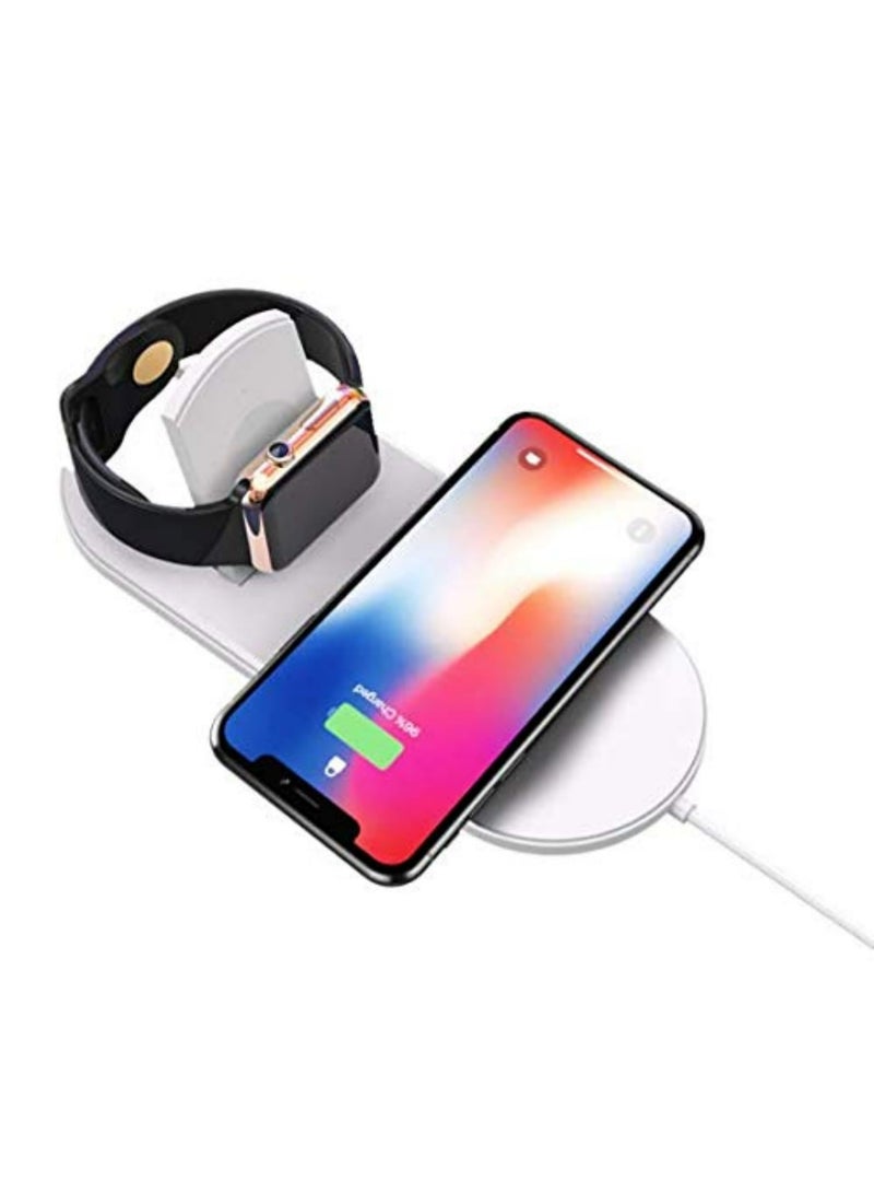 شاحن لاسلكي متعدد الأجهزة بتقنية Qi 1.2 لأجهزة iPhone وSamsung بقوة 10W للشحن السريع مع حامل مخصص لساعة Apple Watch Series 9, 8, 7, SE, Ultra، بتصميم متين مقاوم للماء. - Image 1