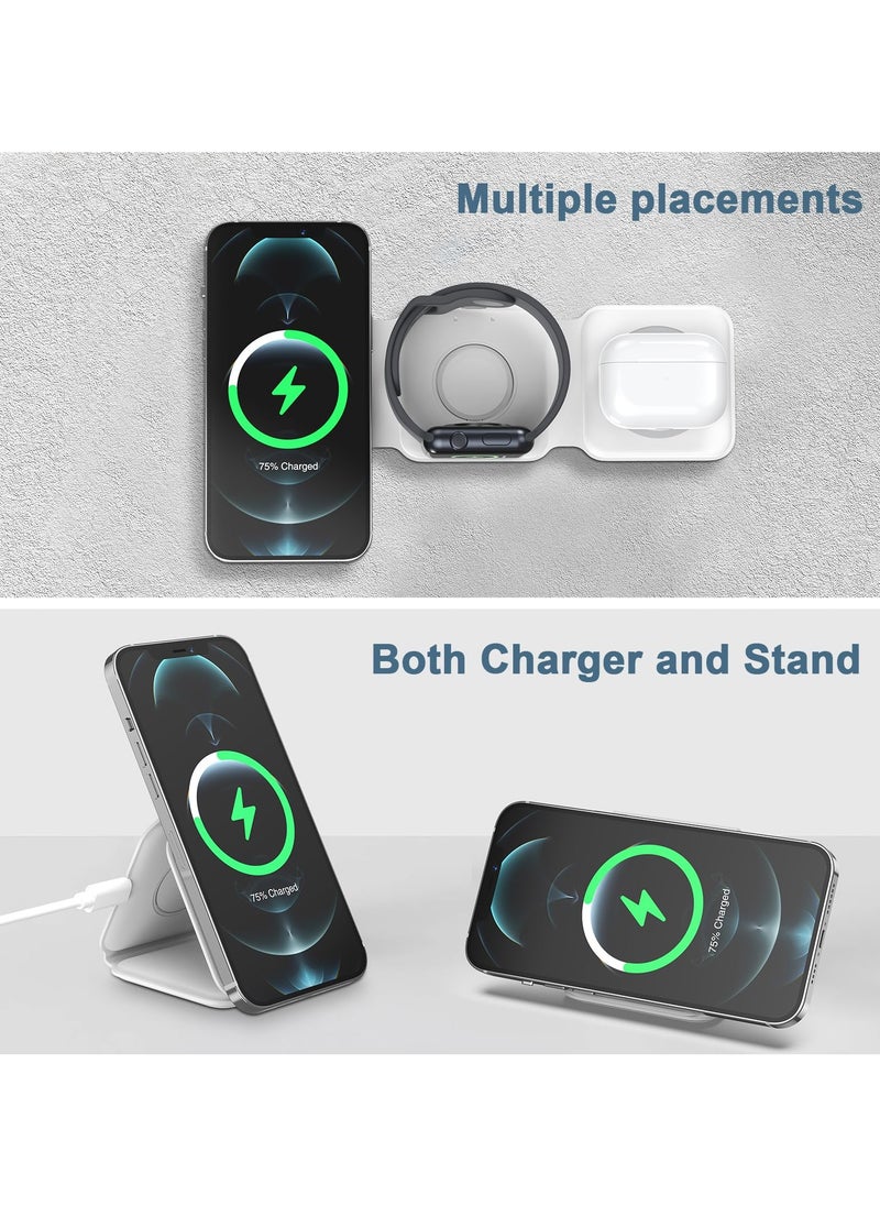 Beauenty - 3 in 1 Foldable Wireless Charger, Magsafe Charger Charging Station for Multple Devices,Travel Charger for iPhone16 /15/14/13/12 Series, iWatch, AirPods Pro - Image 1