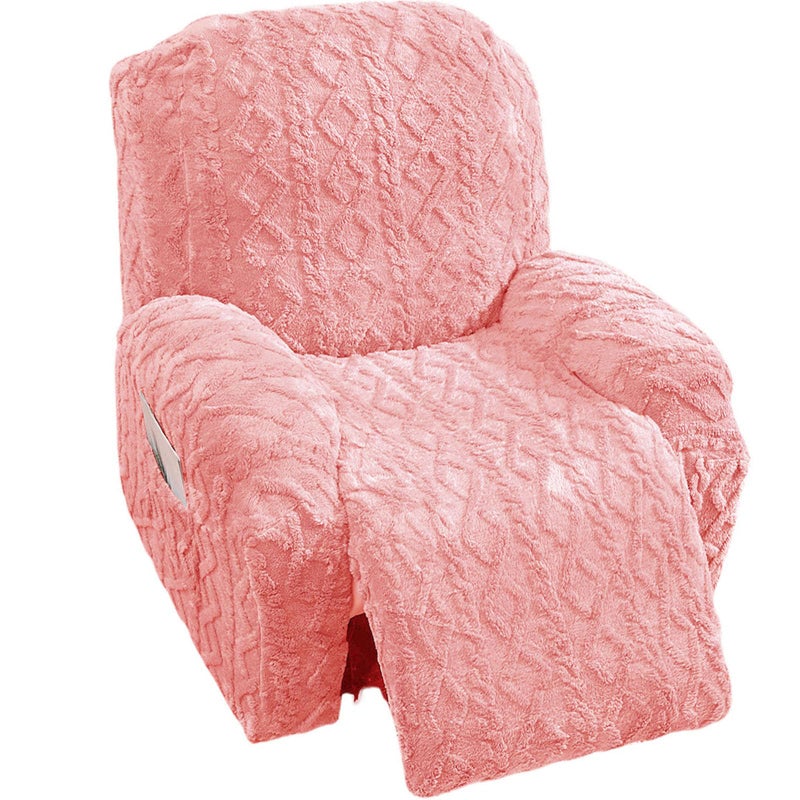 Master Pink 4 Pieces Recliner Chair Covers, Geometric Jacquard Plush Recliner Slipcovers, Couch Sofa Covers, Soft Fuzzy Fluffy Anti-Slip Furniture Protector for Kids Cats Dogs Elastic Bottom (Pink,1 Seat) - Image 1