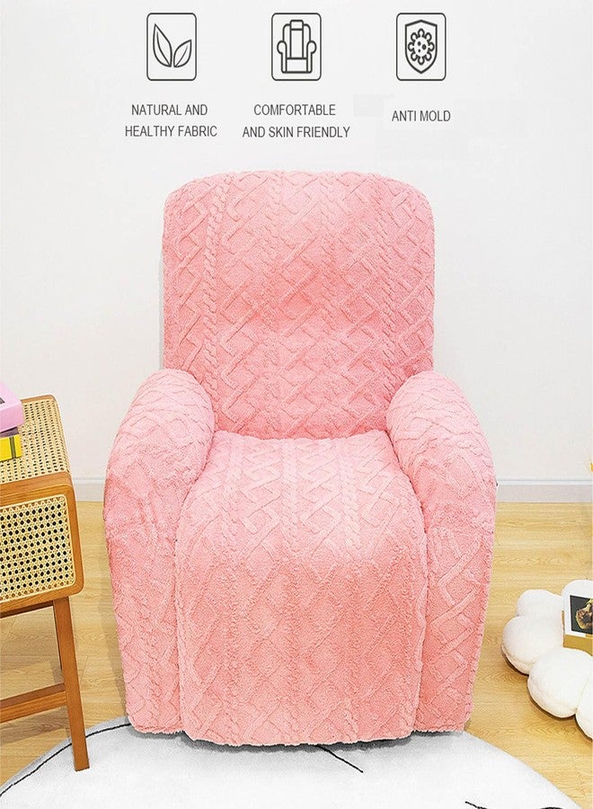 Master Pink 4 Pieces Recliner Chair Covers, Geometric Jacquard Plush Recliner Slipcovers, Couch Sofa Covers, Soft Fuzzy Fluffy Anti-Slip Furniture Protector for Kids Cats Dogs Elastic Bottom (Pink,1 Seat) - Image 4