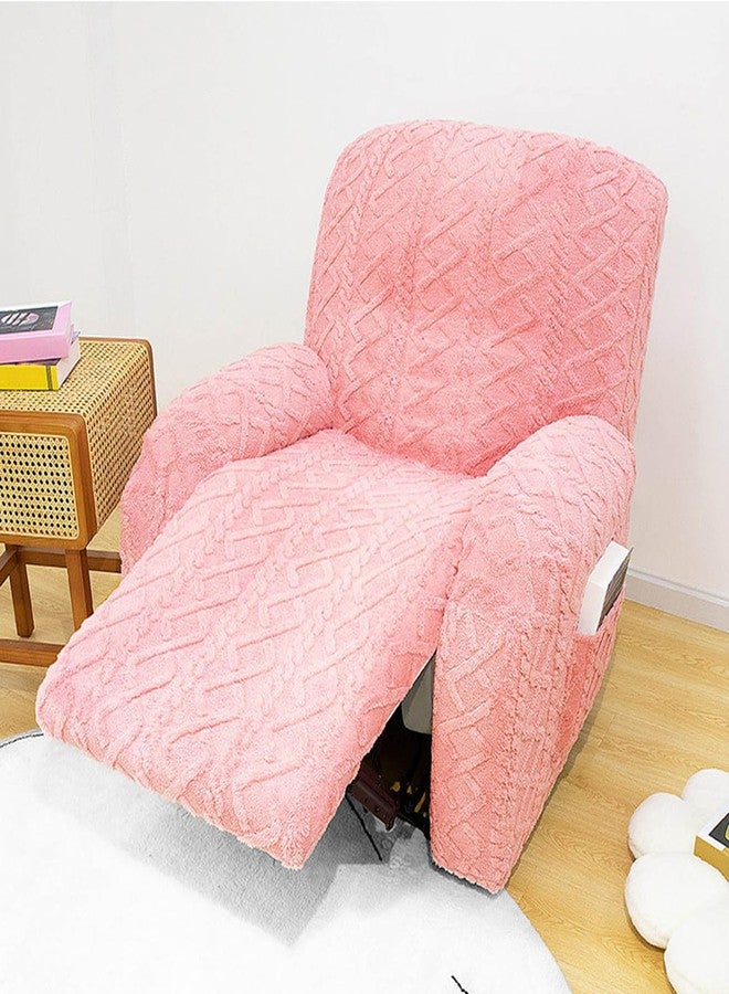 Master Pink 4 Pieces Recliner Chair Covers, Geometric Jacquard Plush Recliner Slipcovers, Couch Sofa Covers, Soft Fuzzy Fluffy Anti-Slip Furniture Protector for Kids Cats Dogs Elastic Bottom (Pink,1 Seat) - Image 5