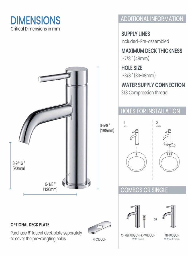 كيبي صنبور حوض حمام KIBI بلمسة نهائية من الكروم - تصميم دائري بمقبض واحد، مصنوع من النحاس الصلب - صنبور حمام عصري متين ومقاوم للتآكل مع خطوط إمداد بالمياه، KBF1008 - Image 5