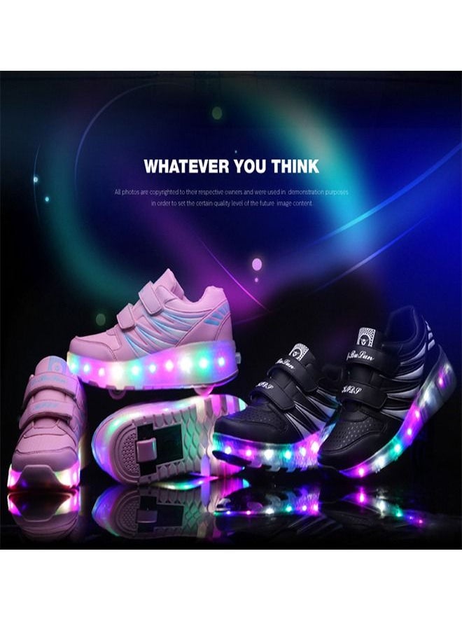 Beauenty أحذية تزلج رياضية بإضاءة فلاش LED مع عجلات وشحن USB أحذية تزلج للأطفال  - Image 2