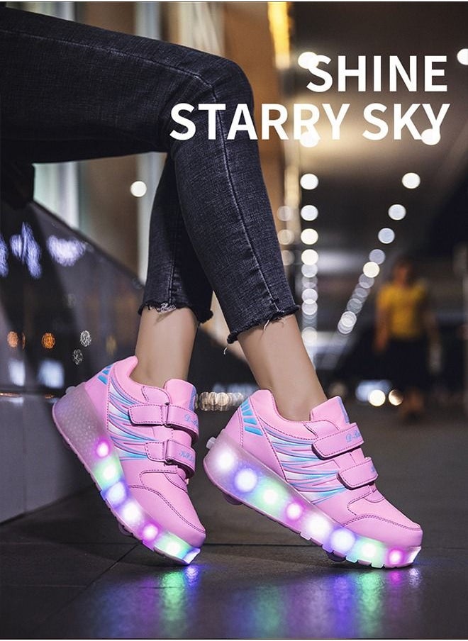 Beauenty أحذية تزلج رياضية بإضاءة فلاش LED مع عجلات وشحن USB أحذية تزلج للأطفال  - Image 5