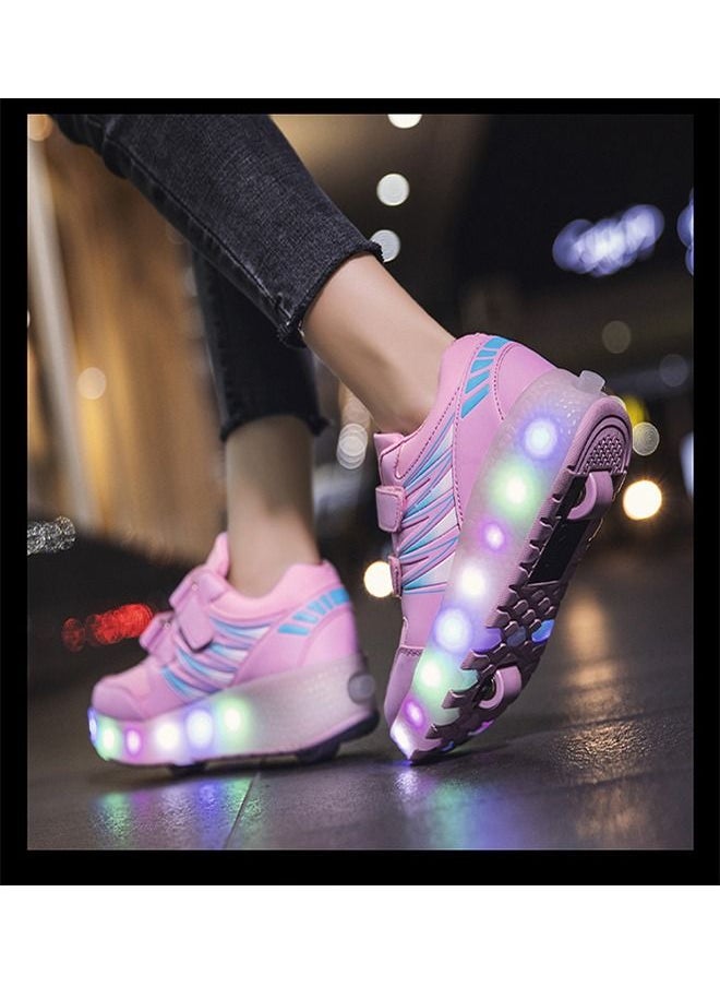 Beauenty أحذية تزلج رياضية بإضاءة فلاش LED مع عجلات وشحن USB أحذية تزلج للأطفال  - Image 3