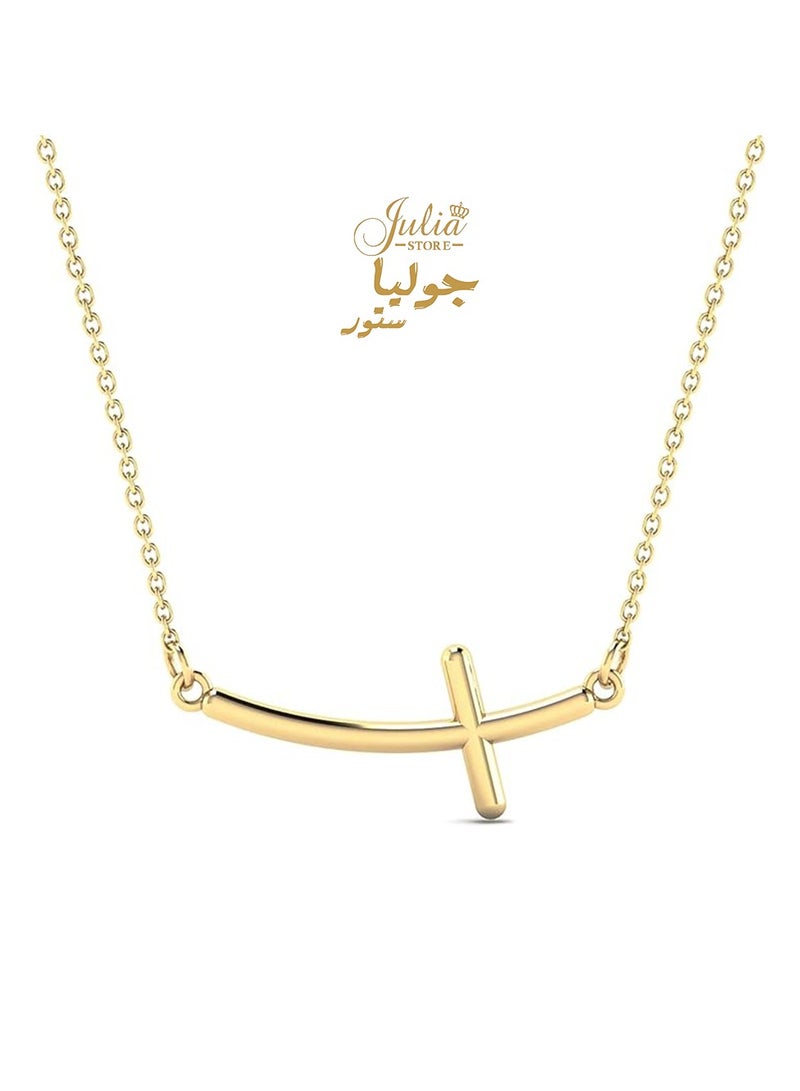 Julia Store 18K Gold Plated Stainless Steel Curved Sideways Cross Necklace - Image 1