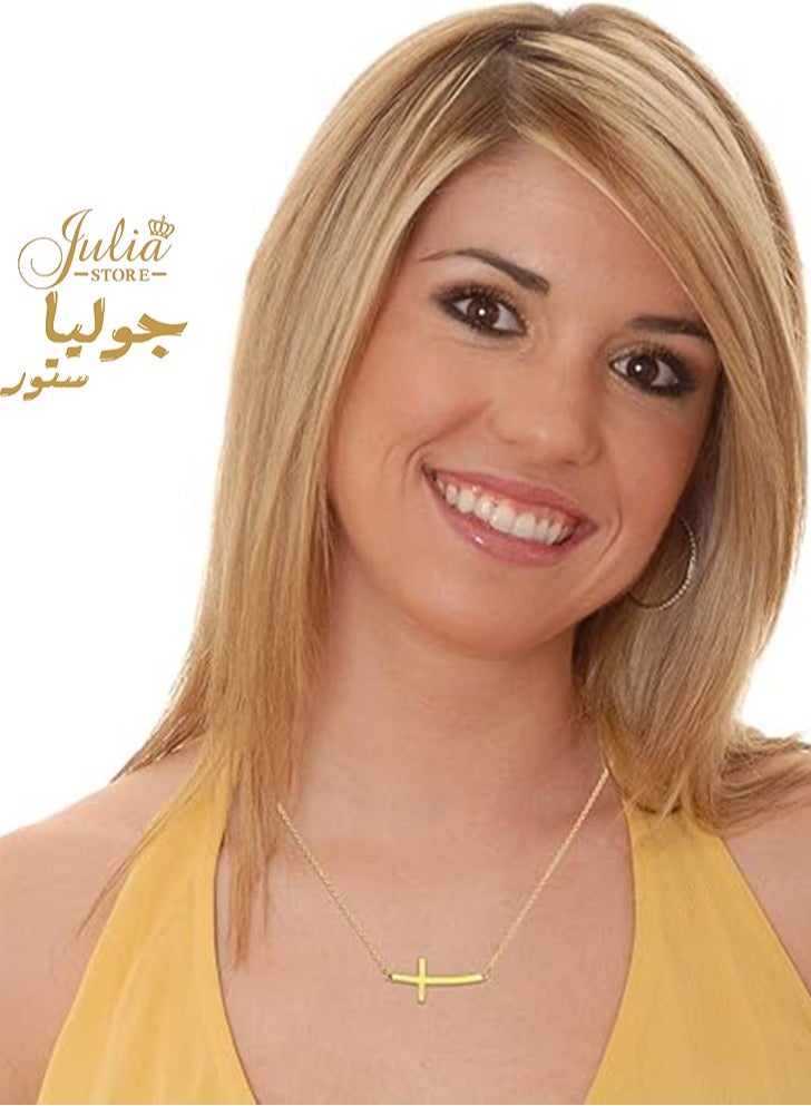 Julia Store 18K Gold Plated Stainless Steel Curved Sideways Cross Necklace - Image 2