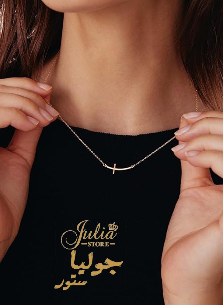 Julia Store 18K Gold Plated Stainless Steel Curved Sideways Cross Necklace - Image 4