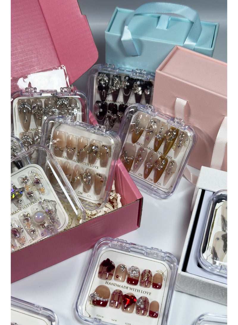 Generic 10pcs Handmade Milky White Press-on Toenails with Silver Rhinestones – Reusable Pedicure Set with Tools  - Image 2