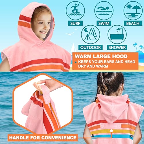 Suncube SUN CUBE Kids Changing Robe Surf Poncho, Kids Beach Towels, Hooded Towel for Toddler Bath Pool, Microfiber Quick Dry Wearable Towel Poncho with Hood, Swim Towel for Boys Girls 3-7 Years, Sunset Pink - Image 4