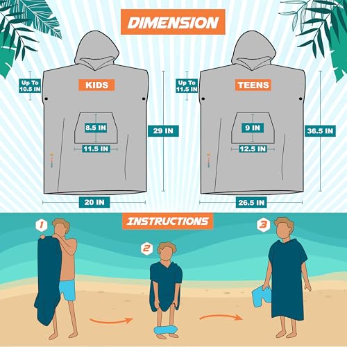 Suncube SUN CUBE Kids Changing Robe Surf Poncho, Kids Beach Towels, Hooded Towel for Toddler Bath Pool, Microfiber Quick Dry Wearable Towel Poncho with Hood, Swim Towel for Boys Girls 3-7 Years, Sunset Pink - Image 2