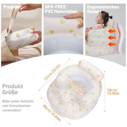 AirSwim Inflatable Baby Seat, Inflatable Baby Chair for Babies 3 Months and Up, Summer Blow Up Chair with Built in Air Pump, Infant Floor Seats for Learning to Sit, Palying, Camping, Bear Head - Image 4